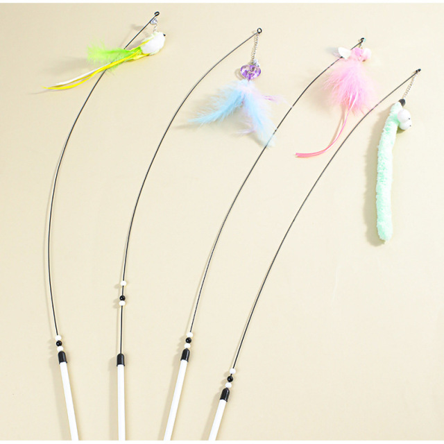 Manufacturer Direct Cat Dancing Wand - Self-Activating Bell Toy for Playtime,U-ME PET LUV,Feather Frenzy Jingle Wand - Interactive Cat Toy with Colorful Feathers & Bell
