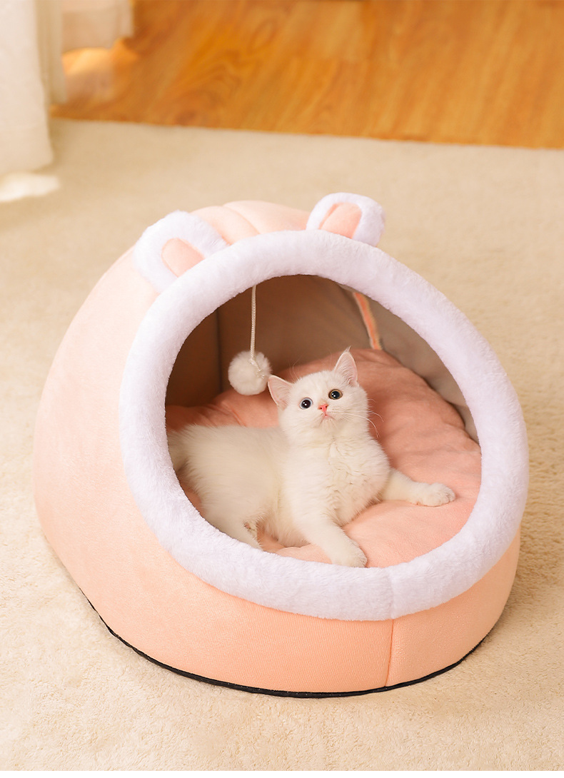 Cozy Cotton Pet Bed Cave Soft Textile Cat House for Small Dogs Washable and Removable Four Seasons Warm Cat Bed,U-ME PET LUV,Smart Nest Thermo-Safe Kitten Bed - All-Season Semi-Enclosed Cat House & Small Dog Bed