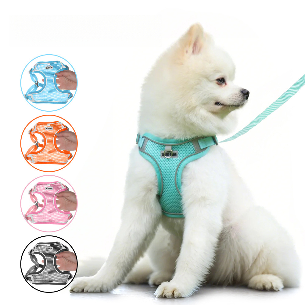 New Lightweight Super Breathable Reflective Dog Leash Quick-Drying Summer Strap Vest Button Closure Quick Release Fashion Style,U-ME PET LUV,Vest-Style Reflective Dog Harness & Breathable Lightweight Leash Set for Small Breeds – Outdoor Walking Safety Gear