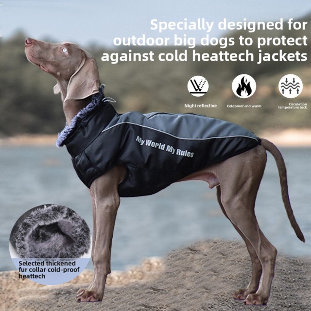 Hot Sale Reflective Winter Dog Coat Fur Collar Windproof Insulated Jacket for Large Breeds Sport Style Animal Pattern Washable Rainproof,U-ME PET LUV,Urban Shield Reflective Parka for Big Dogs - Cozy Quilted Cotton & Faux Fur Hood