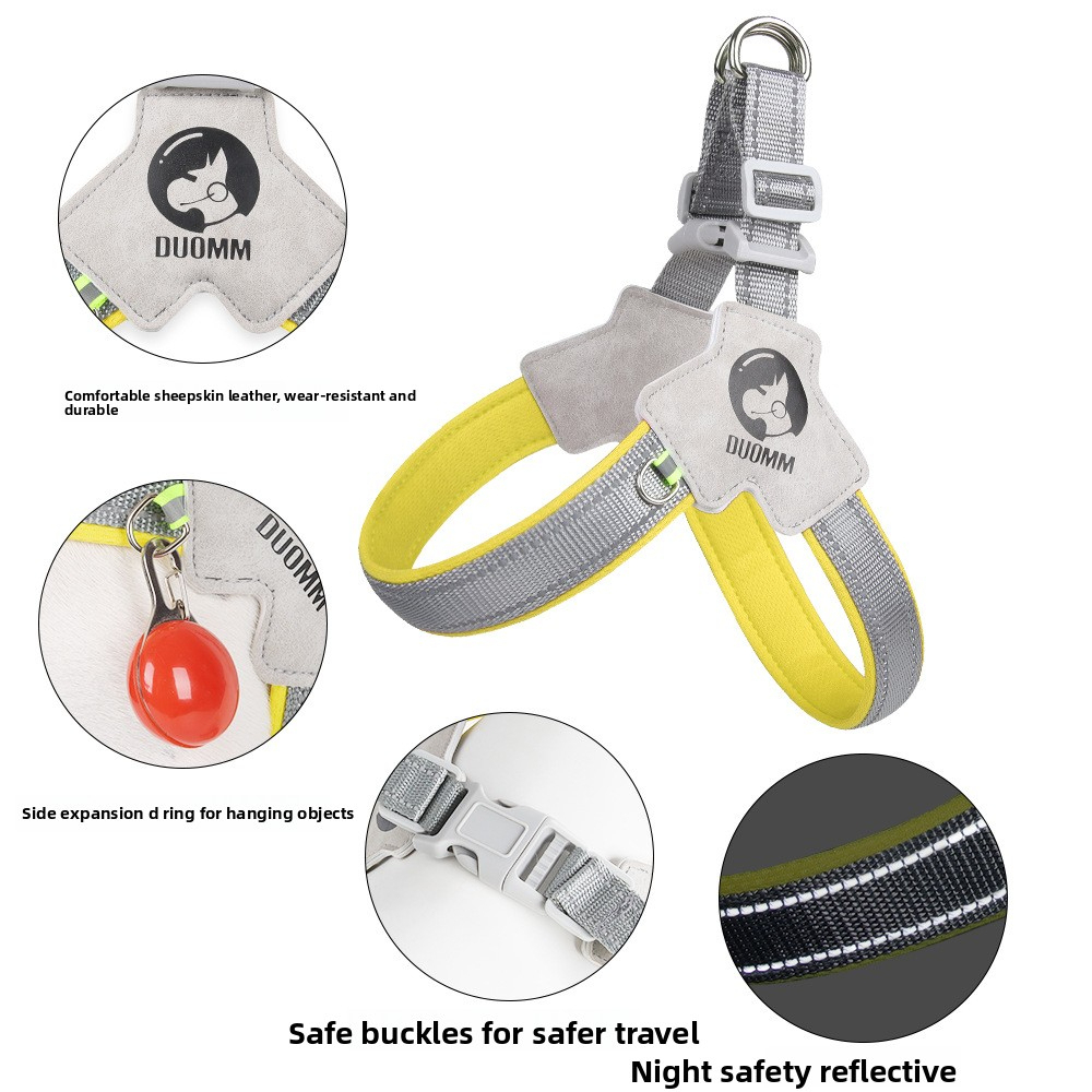 Wholesale New Dog Chest Strap Saddle Breathable Reflective Pet Leash Button Closure Simple Cartoon Leather Cloth for Dog Walking,U-ME PET LUV,Suitable for Large and Medium-sized Dogs Saddle-style Breathable Anti-pull Harness