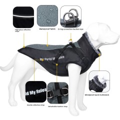Hot Sale Reflective Winter Dog Coat Fur Collar Windproof Insulated Jacket for Large Breeds Sport Style Animal Pattern Washable Rainproof,U-ME PET LUV,Urban Shield Reflective Parka for Big Dogs - Cozy Quilted Cotton & Faux Fur Hood