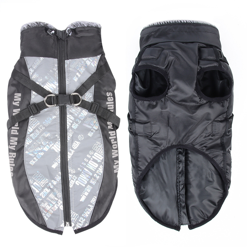 Hot Sale Reflective Winter Dog Coat Fur Collar Windproof Insulated Jacket for Large Breeds Sport Style Animal Pattern Washable Rainproof,U-ME PET LUV,Urban Shield Reflective Parka for Big Dogs - Cozy Quilted Cotton & Faux Fur Hood