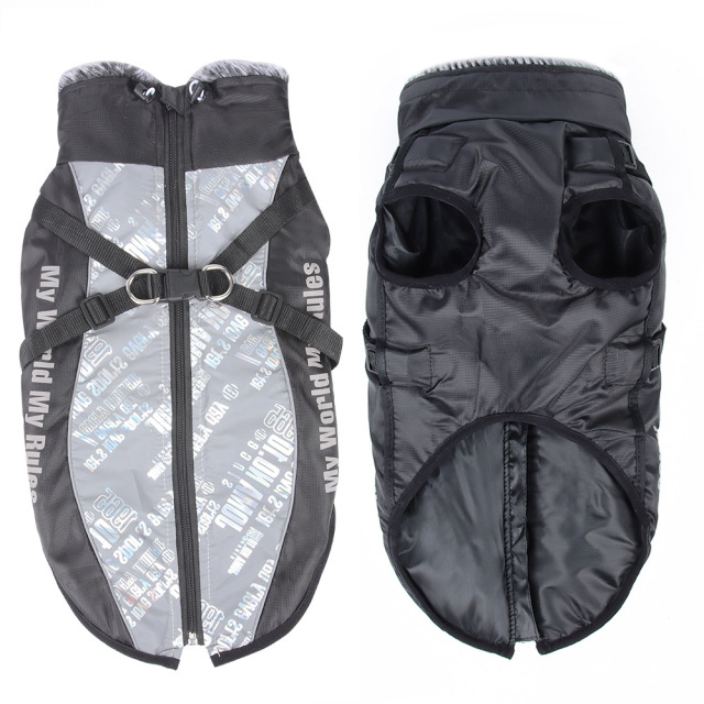 Hot Sale Reflective Winter Dog Coat Fur Collar Windproof Insulated Jacket for Large Breeds Sport Style Animal Pattern Washable Rainproof,U-ME PET LUV,Urban Shield Reflective Parka for Big Dogs - Cozy Quilted Cotton & Faux Fur Hood