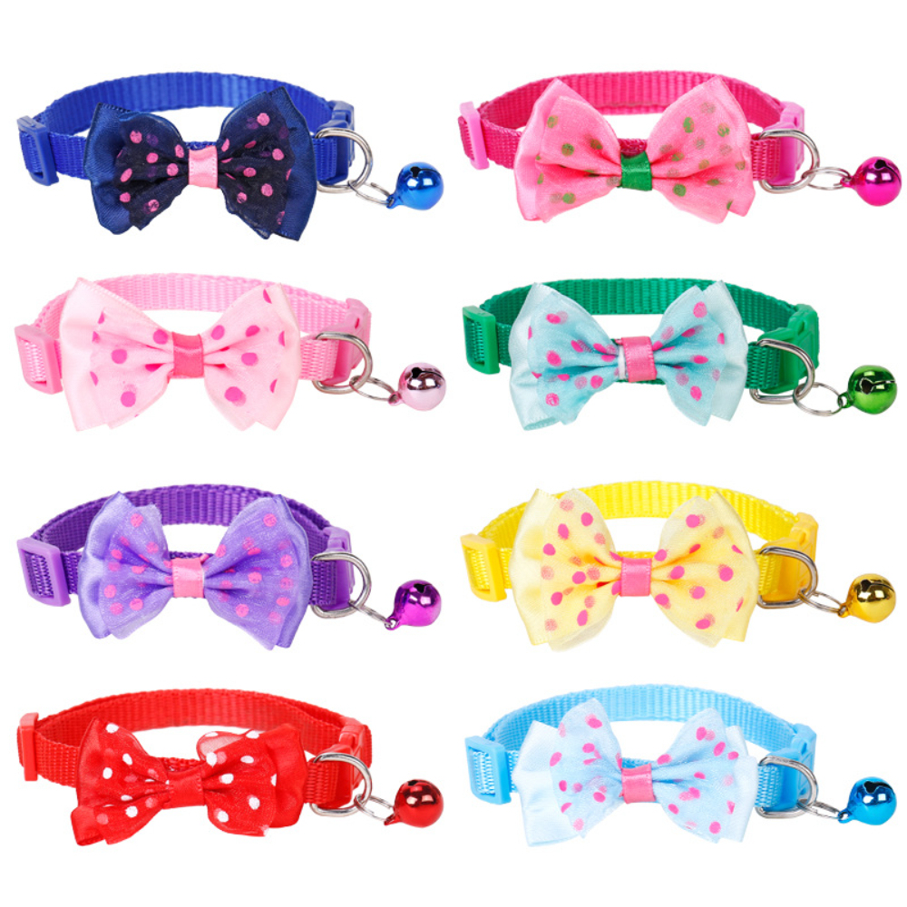 Striped Pattern Pet Bead Bow Collar with Bell Elegant Pet Jewelry Collar for Cat or Dog,U-ME PET LUV,Striped Pattern Pet Bead Bow Collar with Bell Elegant Pet Jewelry Collar for Cat or Dog