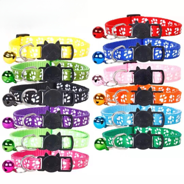 Luxury Simple Style Pet Cat Collar with Button Personalized Footprint & Head Button Safety Ribbon Color Bell for Cats,U-ME PET LUV,Luxury Simple Style Pet Cat Collar with Button Personalized Footprint & Head Button Safety Ribbon Color Bell for Cats
