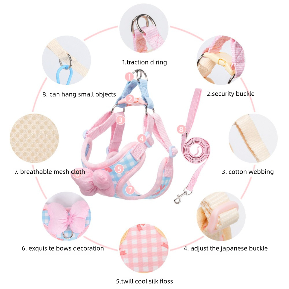 Luxurious Modern Cartoon-Style Anti-Break Dog Leash Soft Bow Sweet Wind Chest Strap Comfortable Ribbons Fashionable Breathable,U-ME PET LUV,Luxurious Modern Cartoon-Style Anti-Break Dog Leash Soft Bow Sweet Wind Chest Strap Comfortable Ribbons Fashionable Breathable