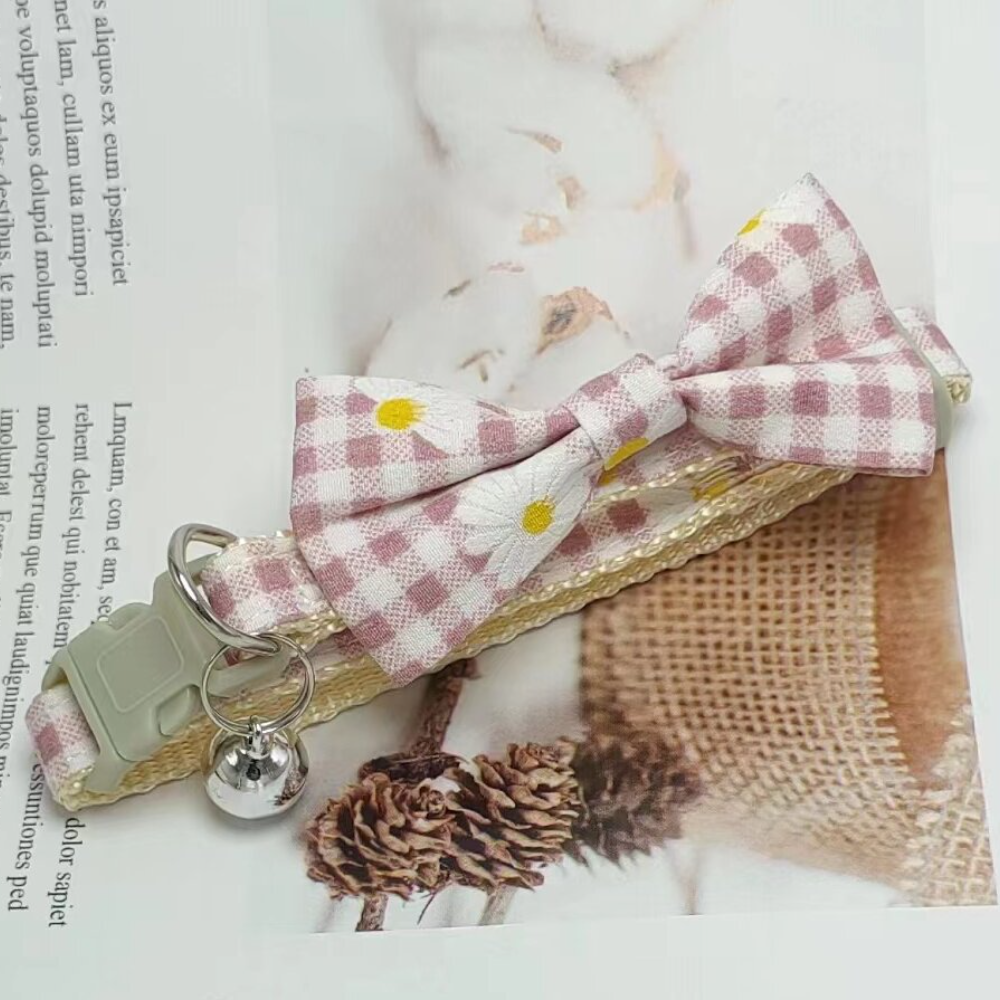 Manufacturer Wholesale Cross-Border Pet Training Accessories Small Dog Cat Plaid Chrysanthemum Bell Collar Bow Necklace Cartoon Animal,U-ME PET LUV,New Manufacturer's Cross-Border Pet Training Accessory Small Dog Cat Plaid Chrysanthemum Bell Collar Bow Necklace Cartoon Animal