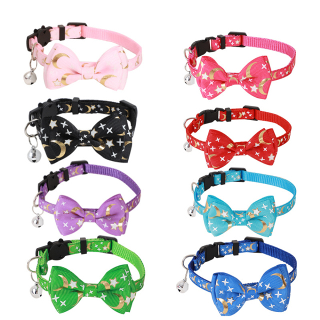 New Luxury Cat Dog Collar Bronzed Ribbon Bow Star Moon Pattern Soft Polyester Material Quick Release Feature Cute Cartooney,U-ME PET LUV,New Luxury Cat Dog Collar Bronzed Ribbon Bow Star Moon Pattern Soft Polyester Material Quick Release Feature Cute Cartooney