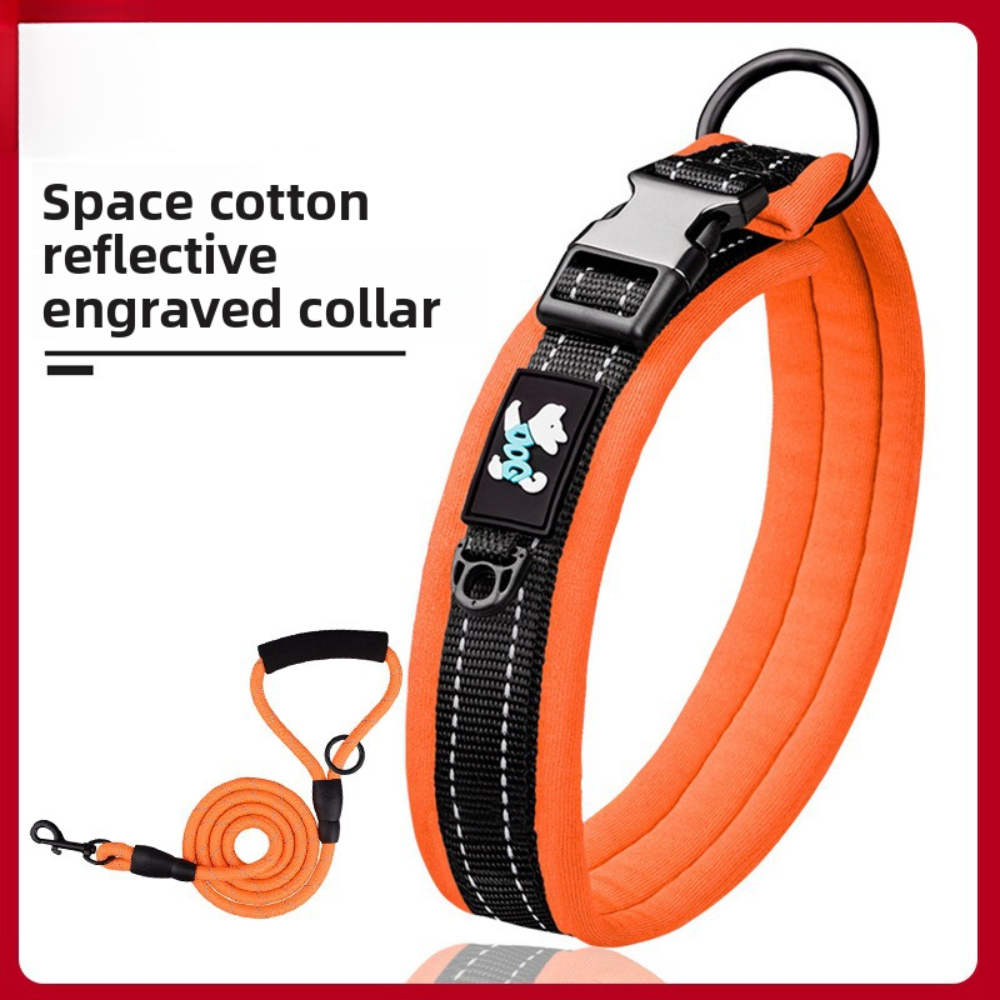 Adjustable Size Space Cotton Breathable Pet Collar with Night Reflective Ribbon Tactical Style Training Leash with Lights,U-ME PET LUV,Adjustable Size Space Cotton Breathable Pet Collar with Night Reflective Ribbon Tactical Style Training Leash with Lights