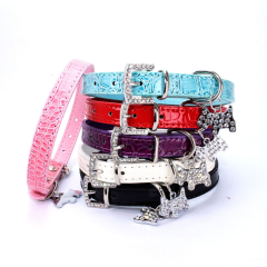 Western-Style Solid Pattern Rhinestone Pet Collar with Pendant for Small Dogs Cats PU Leather Drill Lovely Style Training Leash,U-ME PET LUV,Western-Style Solid Pattern Rhinestone Pet Collar with Pendant for Small Dogs Cats PU Leather Drill Lovely Style Training Leash