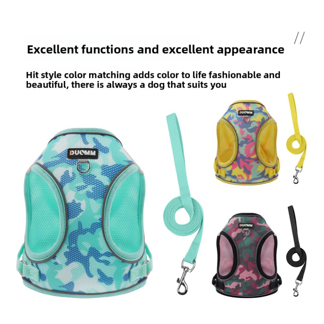 Fashionable Three-Piece Camouflage Dog Leash Integrated Cloth Chest Strap Reflective Highlight Button Closure Simple Pet Wear,U-ME PET LUV,Fashionable Three-Piece Camouflage Dog Leash Integrated Cloth Chest Strap Reflective Highlight Button Closure Simple Pet Wear
