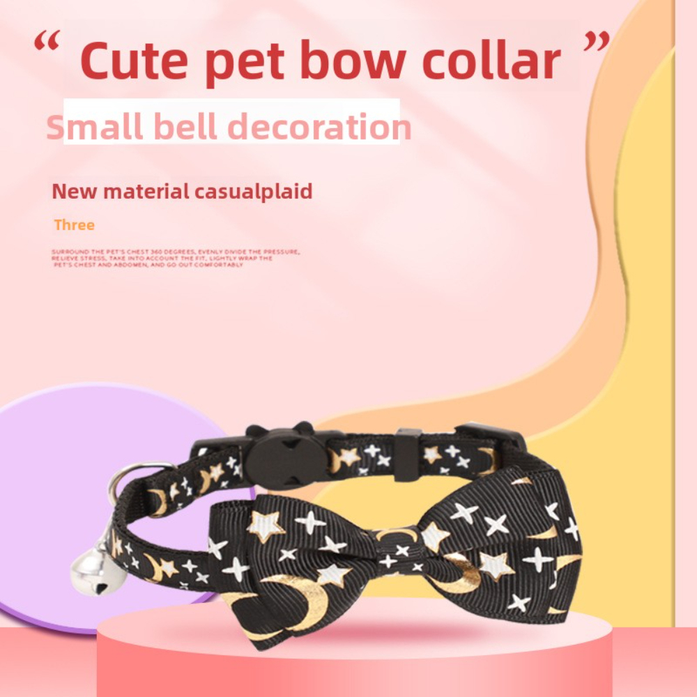 New Luxury Cat Dog Collar Bronzed Ribbon Bow Star Moon Pattern Soft Polyester Material Quick Release Feature Cute Cartooney,U-ME PET LUV,New Luxury Cat Dog Collar Bronzed Ribbon Bow Star Moon Pattern Soft Polyester Material Quick Release Feature Cute Cartooney