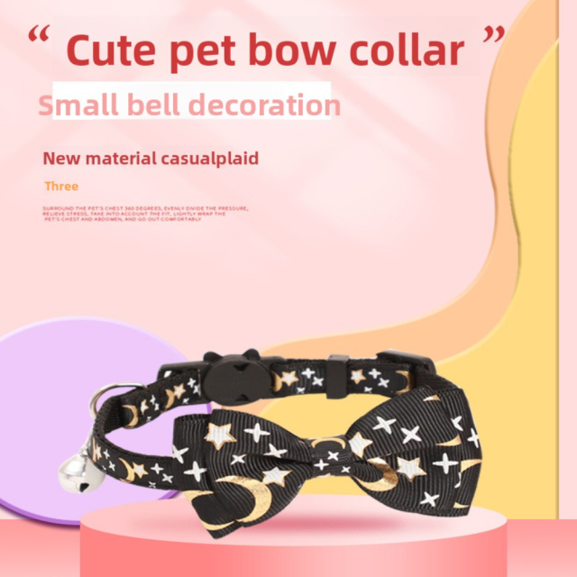 New Luxury Cat Dog Collar Bronzed Ribbon Bow Star Moon Pattern Soft Polyester Material Quick Release Feature Cute Cartooney,U-ME PET LUV,New Luxury Cat Dog Collar Bronzed Ribbon Bow Star Moon Pattern Soft Polyester Material Quick Release Feature Cute Cartooney