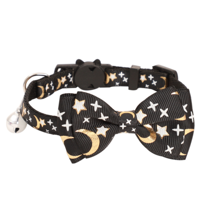 New Luxury Cat Dog Collar Bronzed Ribbon Bow Star Moon Pattern Soft Polyester Material Quick Release Feature Cute Cartooney,U-ME PET LUV,New Luxury Cat Dog Collar Bronzed Ribbon Bow Star Moon Pattern Soft Polyester Material Quick Release Feature Cute Cartooney