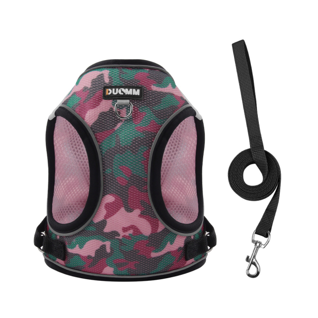 Fashionable Three-Piece Camouflage Dog Leash Integrated Cloth Chest Strap Reflective Highlight Button Closure Simple Pet Wear,U-ME PET LUV,Fashionable Three-Piece Camouflage Dog Leash Integrated Cloth Chest Strap Reflective Highlight Button Closure Simple Pet Wear