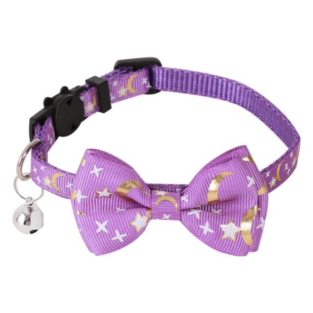 New Luxury Cat Dog Collar Bronzed Ribbon Bow Star Moon Pattern Soft Polyester Material Quick Release Feature Cute Cartooney,U-ME PET LUV,New Luxury Cat Dog Collar Bronzed Ribbon Bow Star Moon Pattern Soft Polyester Material Quick Release Feature Cute Cartooney