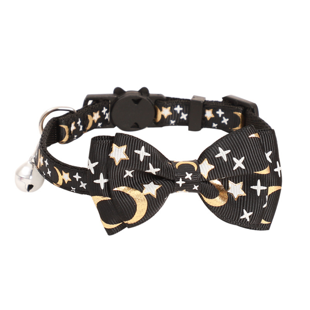 New Luxury Cat Dog Collar Bronzed Ribbon Bow Star Moon Pattern Soft Polyester Material Quick Release Feature Cute Cartooney,U-ME PET LUV,New Luxury Cat Dog Collar Bronzed Ribbon Bow Star Moon Pattern Soft Polyester Material Quick Release Feature Cute Cartooney