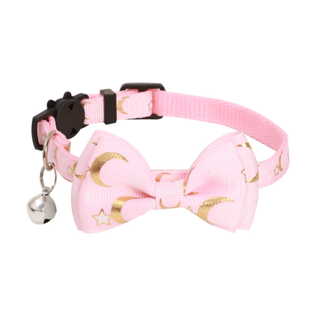 New Luxury Cat Dog Collar Bronzed Ribbon Bow Star Moon Pattern Soft Polyester Material Quick Release Feature Cute Cartooney,U-ME PET LUV,New Luxury Cat Dog Collar Bronzed Ribbon Bow Star Moon Pattern Soft Polyester Material Quick Release Feature Cute Cartooney