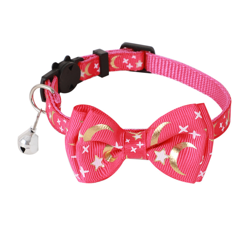 New Luxury Cat Dog Collar Bronzed Ribbon Bow Star Moon Pattern Soft Polyester Material Quick Release Feature Cute Cartooney,U-ME PET LUV,New Luxury Cat Dog Collar Bronzed Ribbon Bow Star Moon Pattern Soft Polyester Material Quick Release Feature Cute Cartooney
