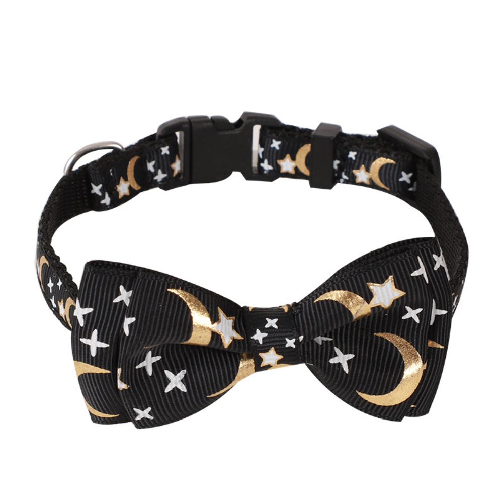 New Luxury Cat Dog Collar Bronzed Ribbon Bow Star Moon Pattern Soft Polyester Material Quick Release Feature Cute Cartooney,U-ME PET LUV,New Luxury Cat Dog Collar Bronzed Ribbon Bow Star Moon Pattern Soft Polyester Material Quick Release Feature Cute Cartooney