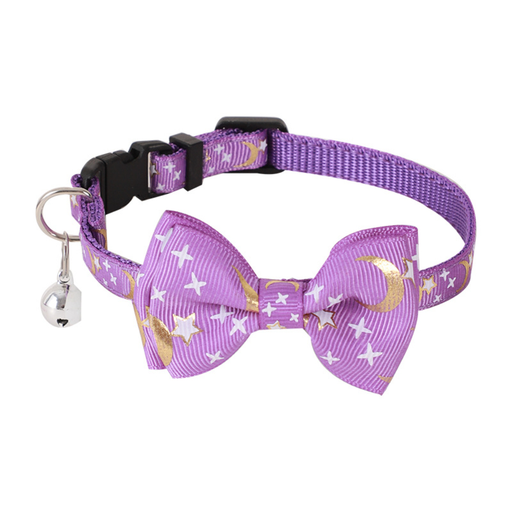 New Luxury Cat Dog Collar Bronzed Ribbon Bow Star Moon Pattern Soft Polyester Material Quick Release Feature Cute Cartooney,U-ME PET LUV,New Luxury Cat Dog Collar Bronzed Ribbon Bow Star Moon Pattern Soft Polyester Material Quick Release Feature Cute Cartooney