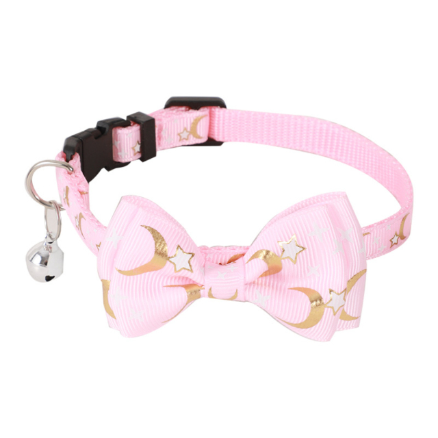 New Luxury Cat Dog Collar Bronzed Ribbon Bow Star Moon Pattern Soft Polyester Material Quick Release Feature Cute Cartooney,U-ME PET LUV,New Luxury Cat Dog Collar Bronzed Ribbon Bow Star Moon Pattern Soft Polyester Material Quick Release Feature Cute Cartooney
