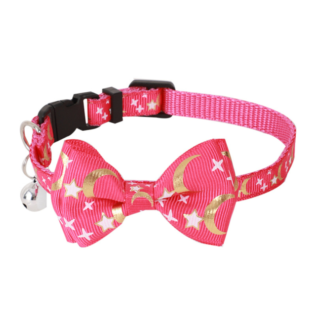 New Luxury Cat Dog Collar Bronzed Ribbon Bow Star Moon Pattern Soft Polyester Material Quick Release Feature Cute Cartooney,U-ME PET LUV,New Luxury Cat Dog Collar Bronzed Ribbon Bow Star Moon Pattern Soft Polyester Material Quick Release Feature Cute Cartooney