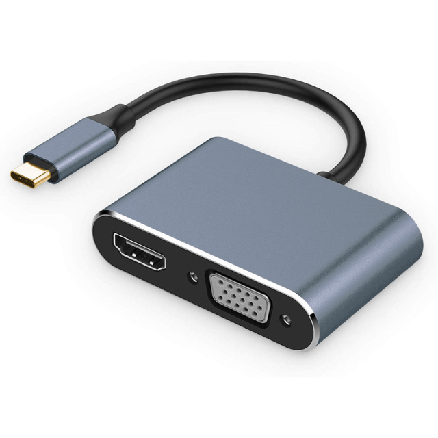 UCHDVGA-M2 | 4合1 USB-C 多端口适配器 (4K HDMI, VGA 1080p, 60W PD, USB 3.0 Hub),flykantech.com | 全方位工厂设计、制造与出口服务 | 提升生产效率