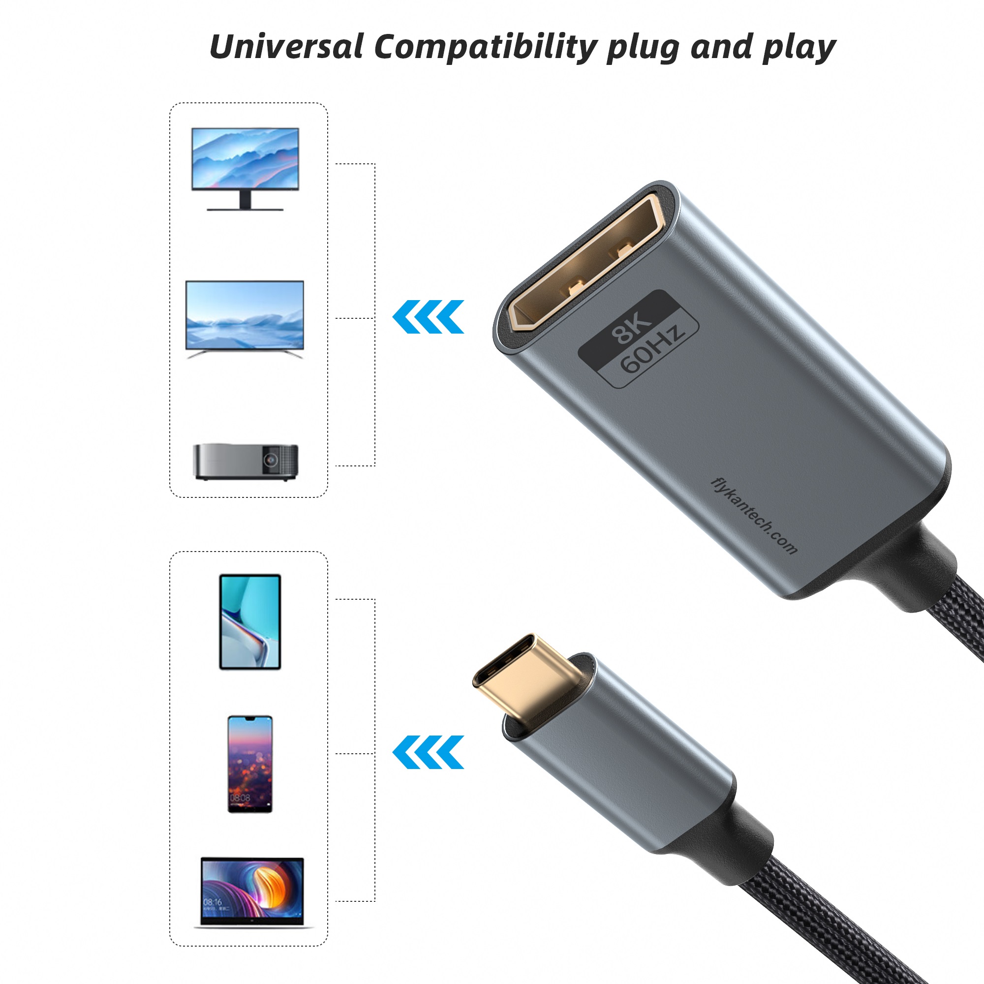 UC2DP860-M1 | 8K USB-C to DisplayPort Adapter (M/F, Metal)