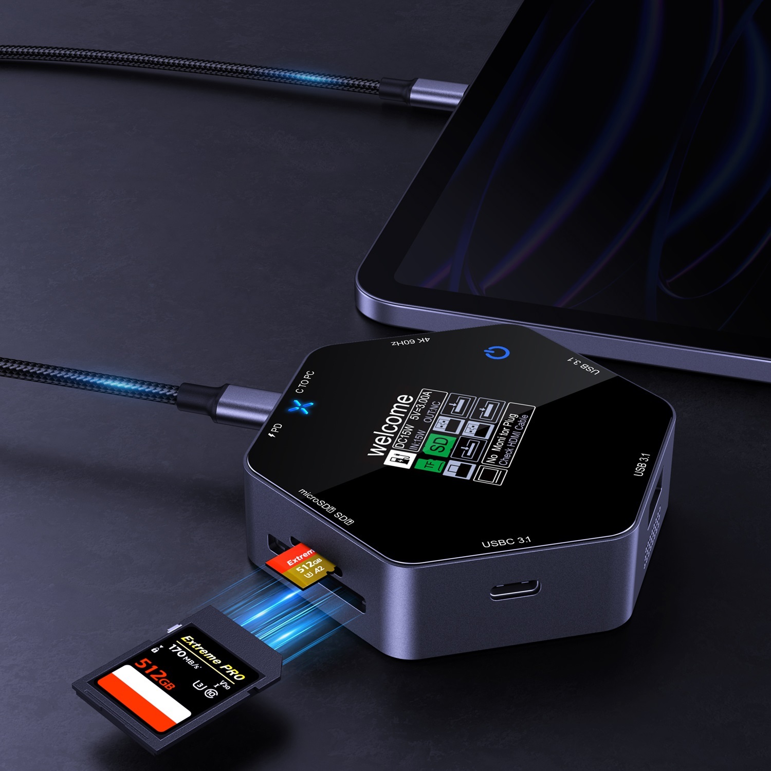 DataVision Pro 8-IN/1 USB-C 멀티펑션 허브,flykantech.com | 종합 공장 설계, 제조 및 수출 서비스 | 생산 효율성 향상,DataVision Pro 8-IN/1 USB-C 멀티펑션 허브