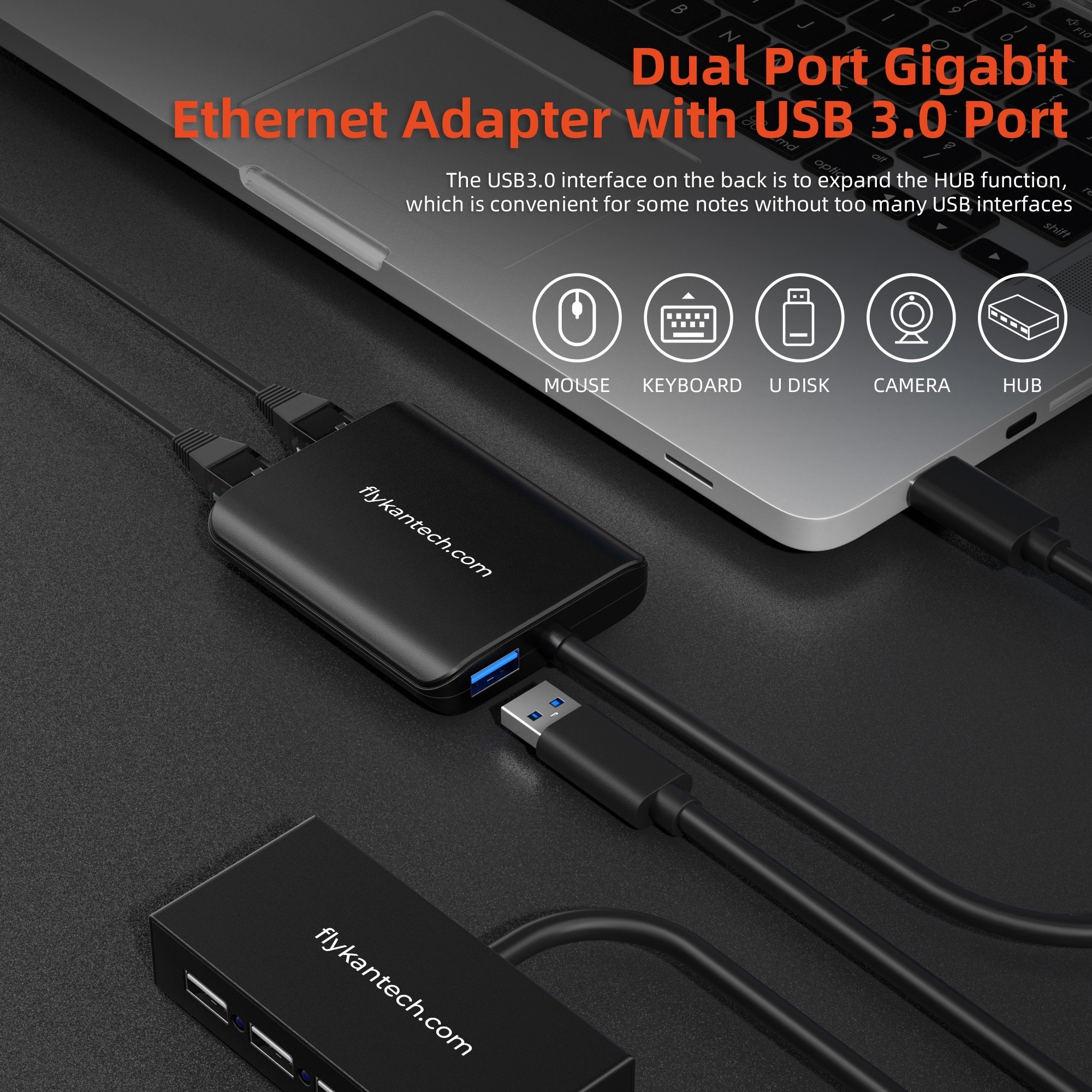 CU200 | USB 3.0 to Dual Port Gigabit Ethernet Adapter w/ USB Port,FlykanTech | Professional PC Accessories Manufacturer & Export Supplier,CU200 | USB 3.0 to Dual Port Gigabit Ethernet Adapter w/ USB Port