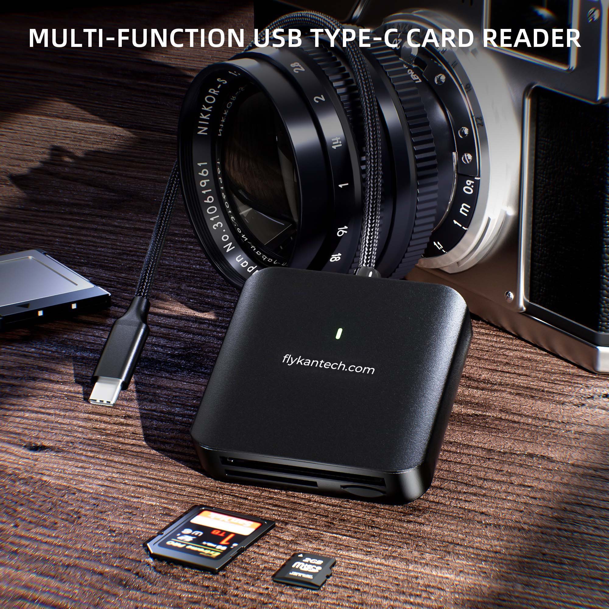 HB080 | 3-in-1 USB-C Card Reader (SD4.0/microSD4.0, CF-I),FlykanTech | Professional PC Accessories Manufacturer & Export Supplier,HB080 | 3-in-1 USB-C Card Reader (SD4.0/microSD4.0, CF-I)