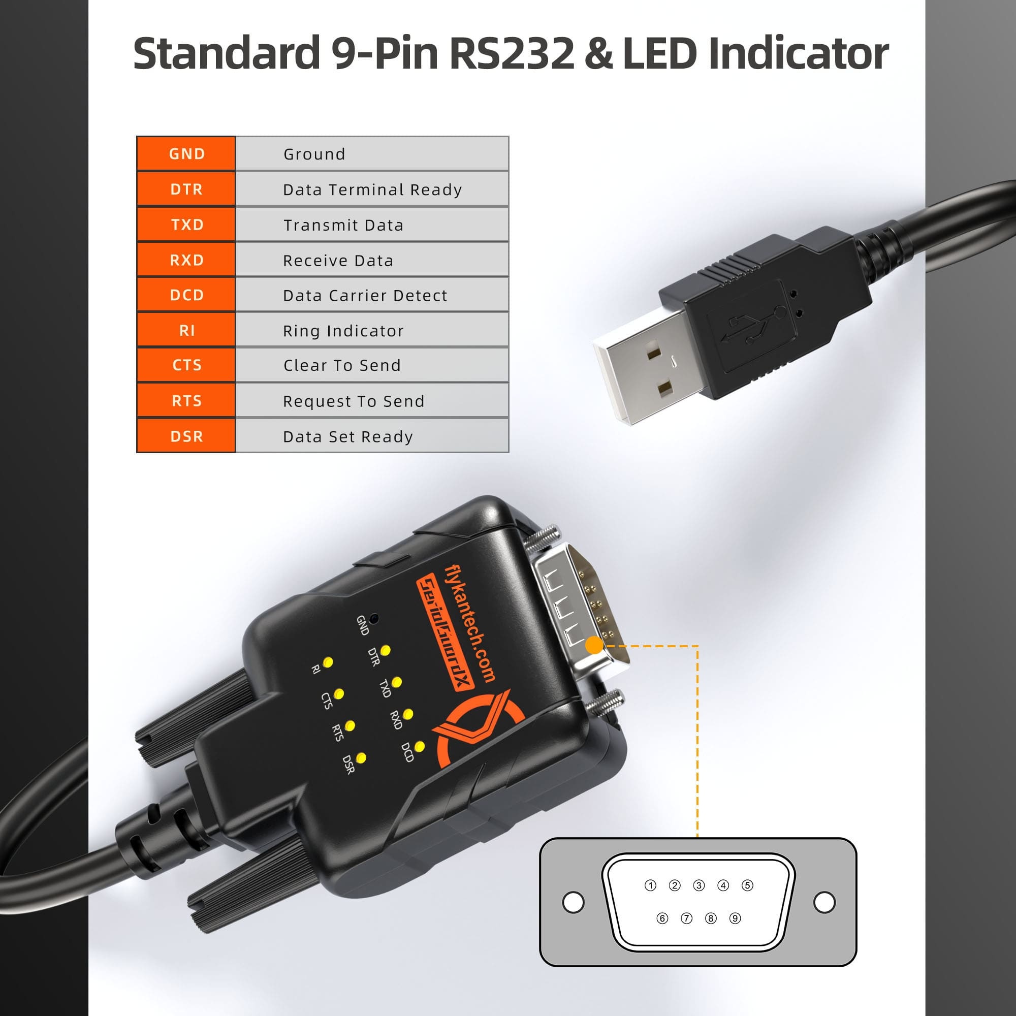 RS232-ESD9A | USB-시리얼 어댑터, 9개 LED, ESD 보호,flykantech.com | 종합 공장 설계, 제조 및 수출 서비스 | 생산 효율성 향상,RS232-ESD9A | USB-시리얼 어댑터, 9개 LED, ESD 보호