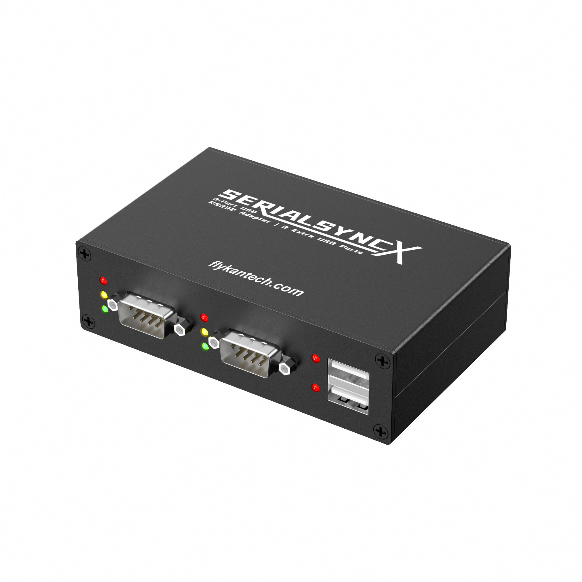 USBH232-MM2U | Dual RS232 Adapter with 2-Port USB Hub,FlykanTech | Professional PC Accessories Manufacturer & Export Supplier,USBH232-MM2U | Dual RS232 USB Adapter with 2-Port USB 2.0 Hub, Independent Serial Architecture, Metal Enclosure, USB Type-B Interface for Industrial Control, Debugging and Multi-Device Connectivity
