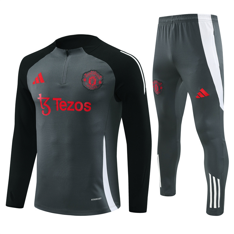2024-25 Manchester United Dark Gray half-pull training suit Adults and KIDS
