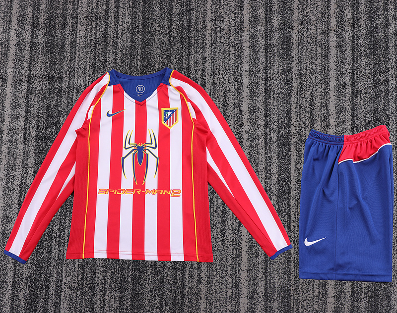 Kids Retro 2004-05 Atletico Madrid Home Kids Football jersey Long sleeve