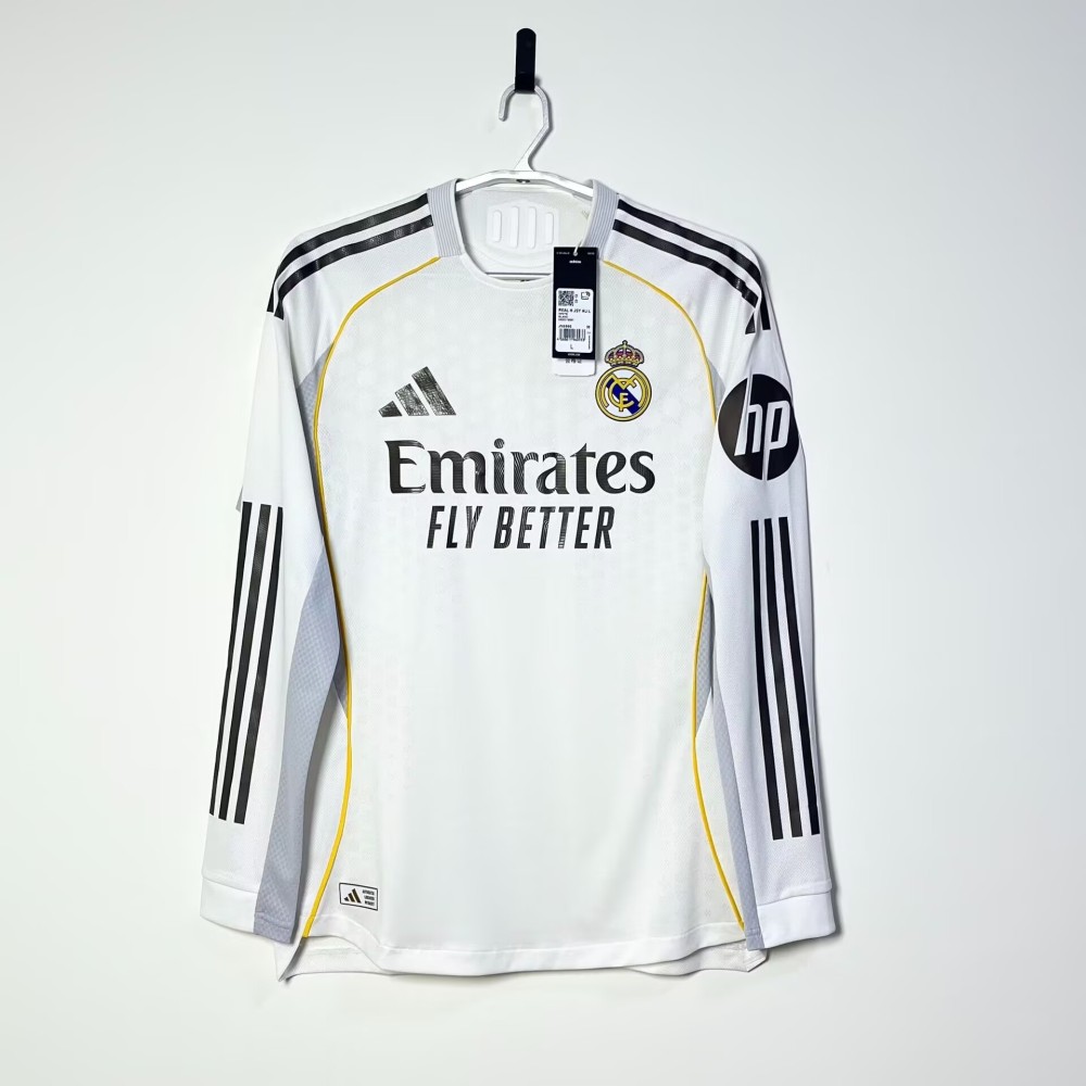 2025-26 Real Madrid Home Soccer Jersey Long Sleeves S-3XL