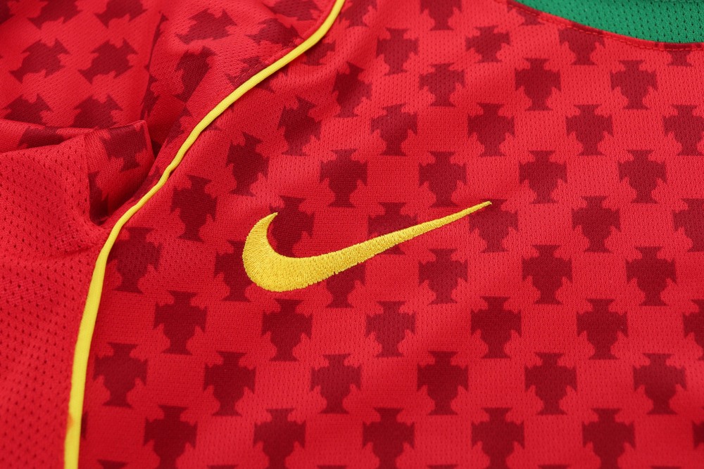 Kids Retro 2004 Portugal Home Kids Football jersey Long Sleeve