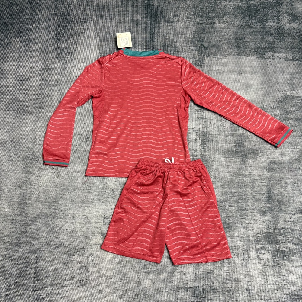 Kids 2026 Portugal Home Kids Football jersey Long Sleeve World Cup