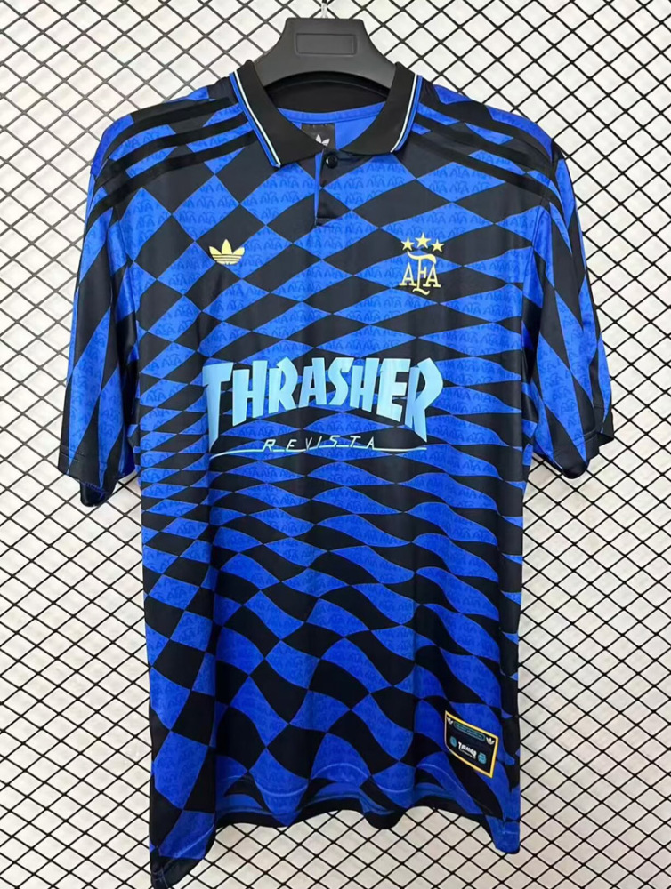 2026 Argentina x Thrasher Black Blue Football jersey S-4XL