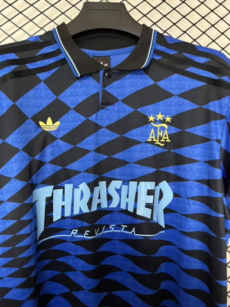 2026 Argentina x Thrasher Black Blue Football jersey S-4XL