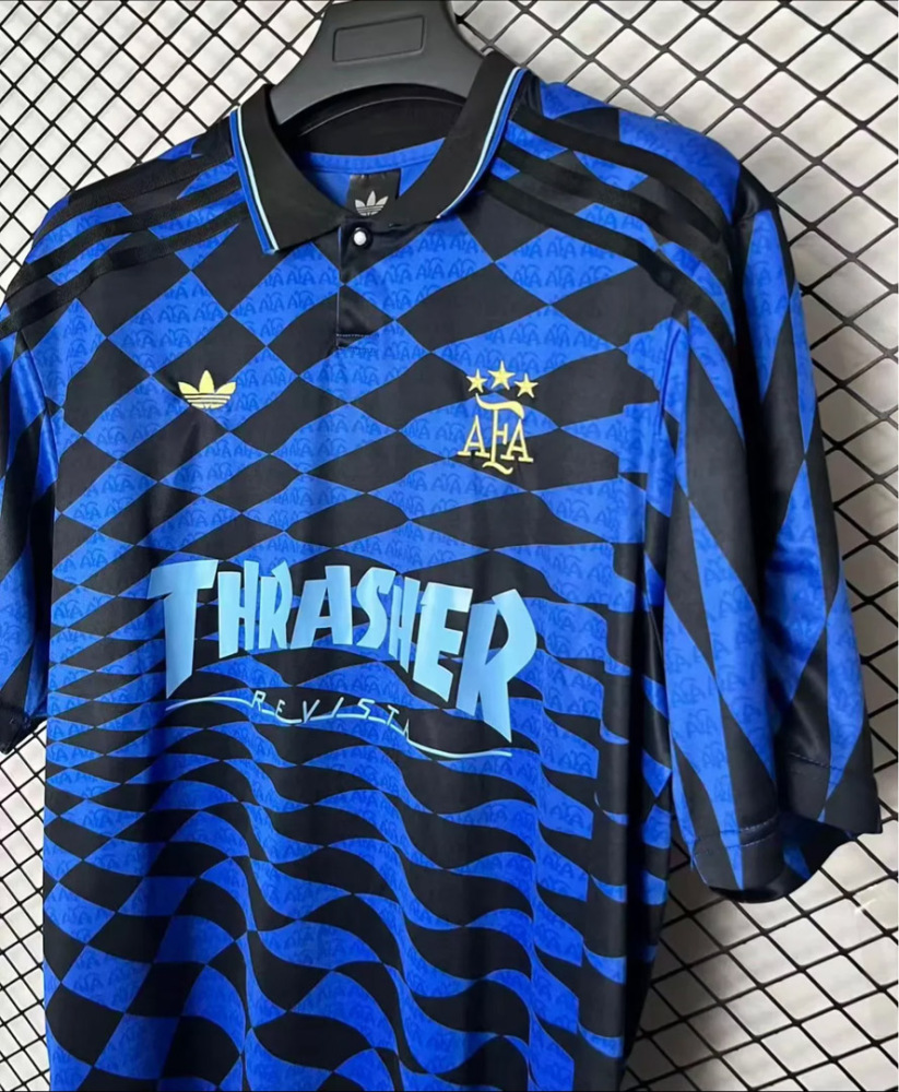2026 Argentina x Thrasher Black Blue Football jersey S-4XL