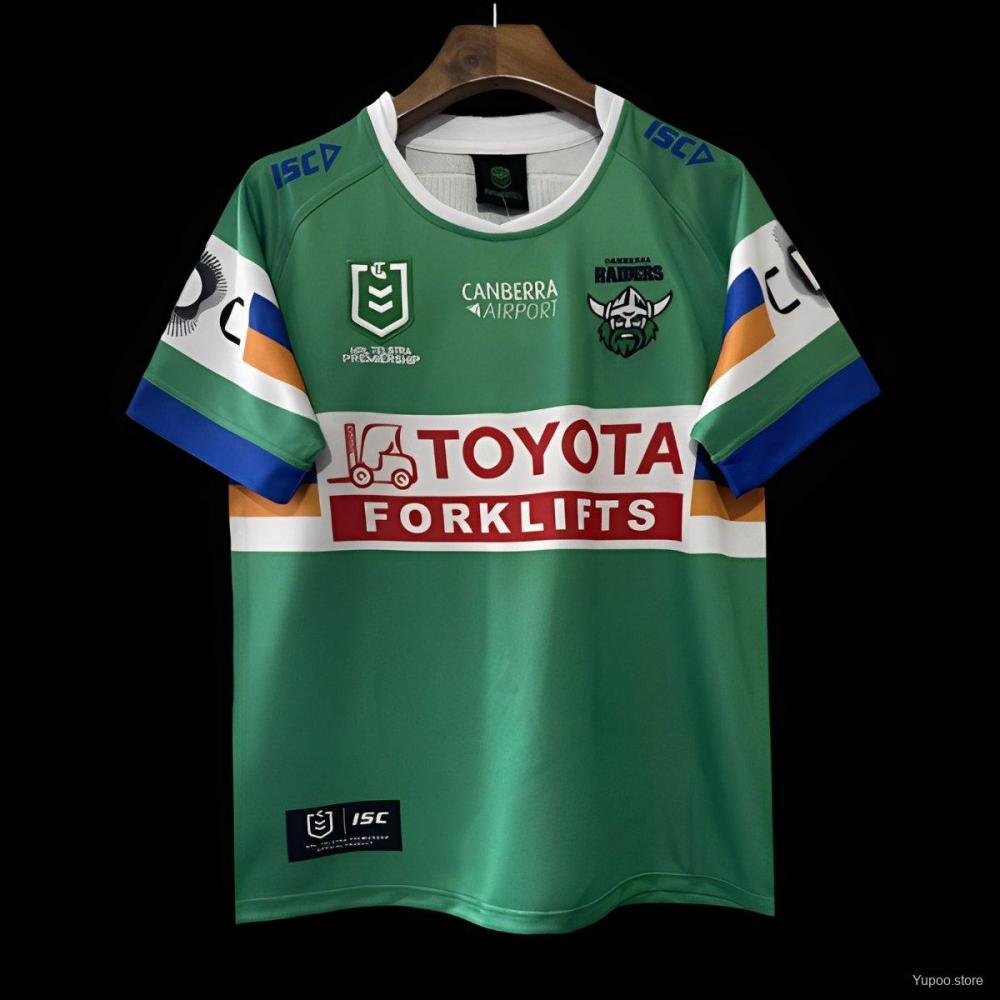 25/26 Canberra Raiders Green with White, Blue and Gold Stripes Jersey
