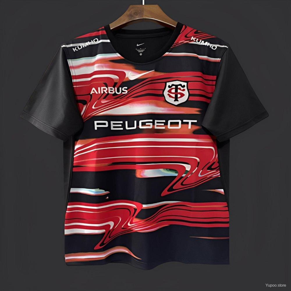 25/26 Stade Toulouse Rugby Black with Red Lightning Stripes Jersey