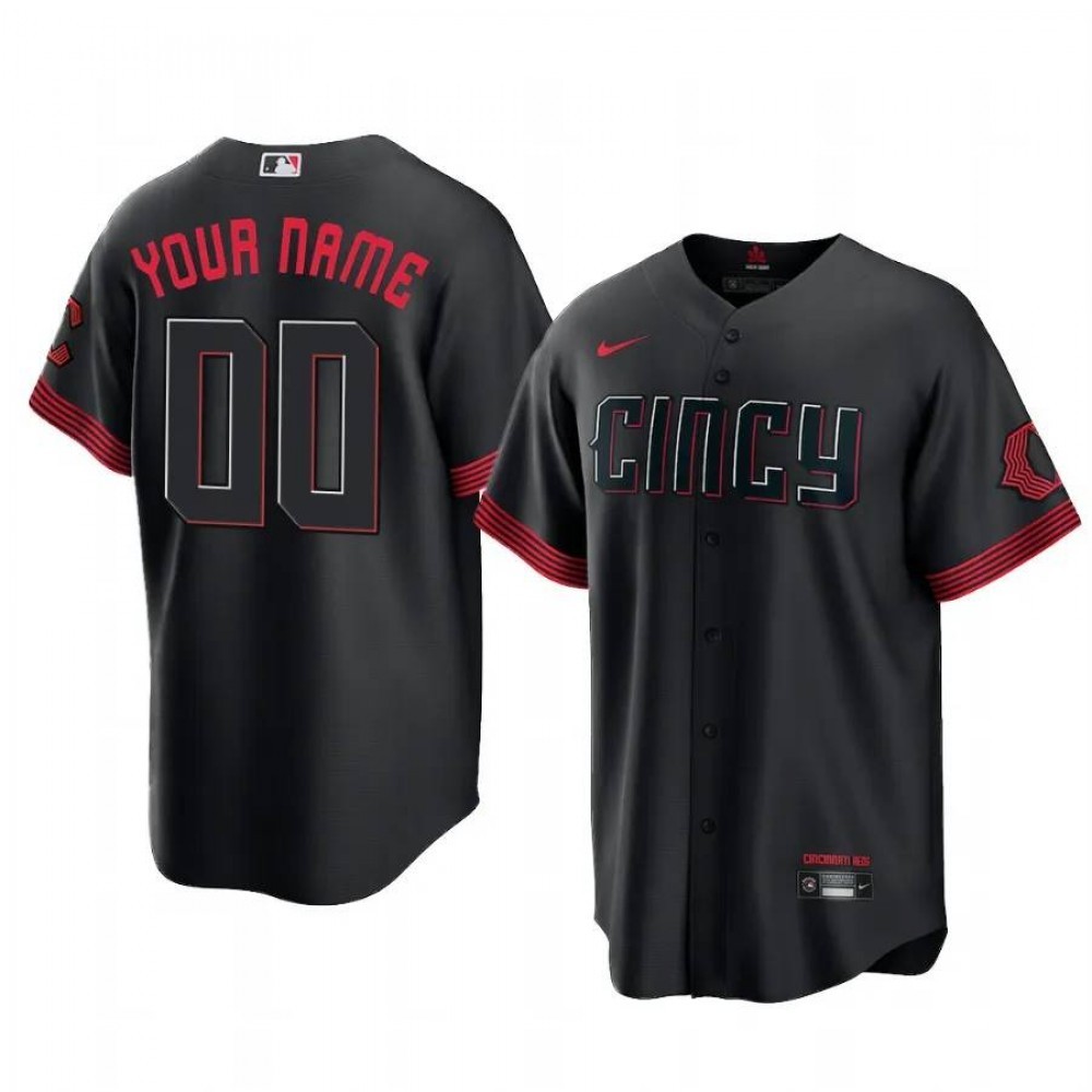 Cincinnati Reds Nike 2023 City Connect Replica Youth Custom Jersey – Black