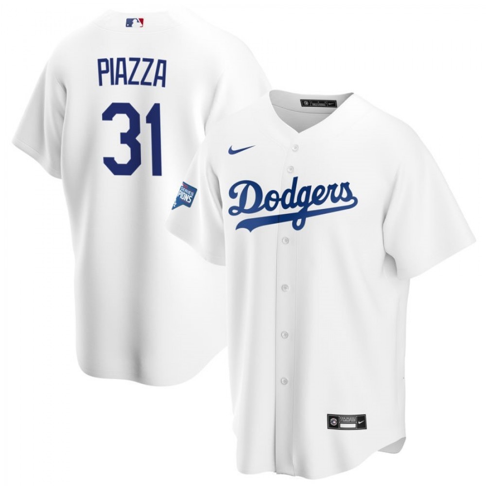 Men’s Los Angeles Dodgers Mike Piazza #31 Nike White 2020 World Series Champions Home Jersey