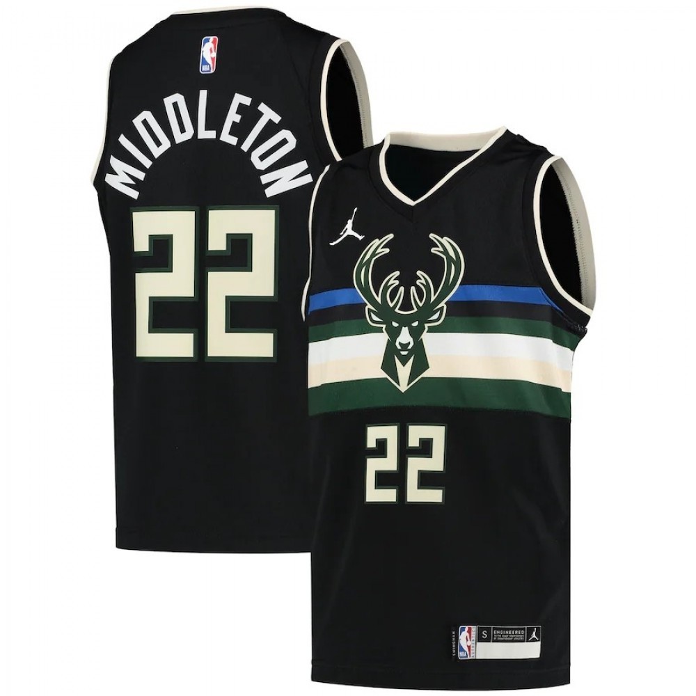 Men’s Milwaukee Bucks Middleton #22 Jordan Black 20/21 Swingman Jersey – Statement Edition