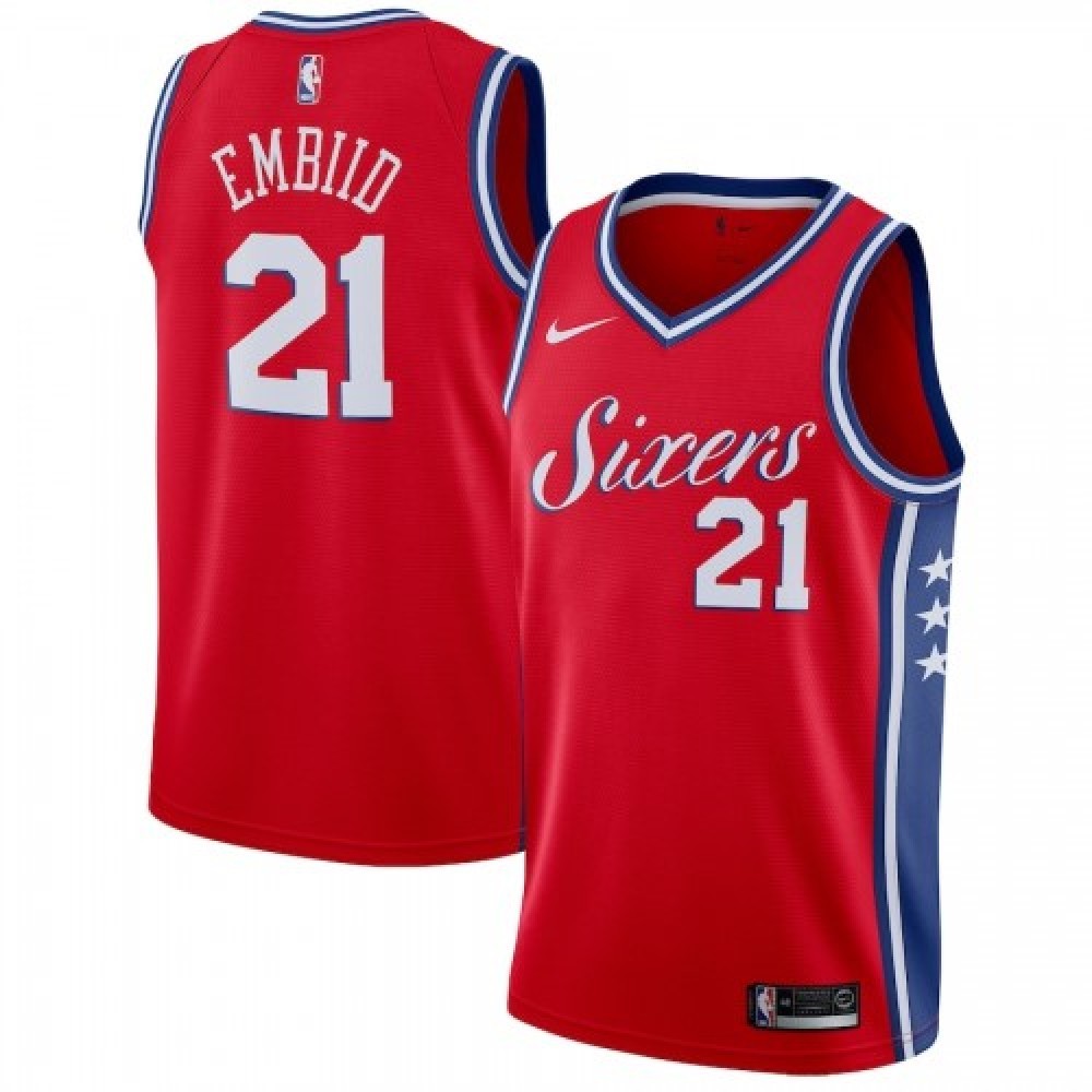 Men’s Philadelphia 76ers Joel Embiid #21 Red Swingman Jersey – Statement Edition