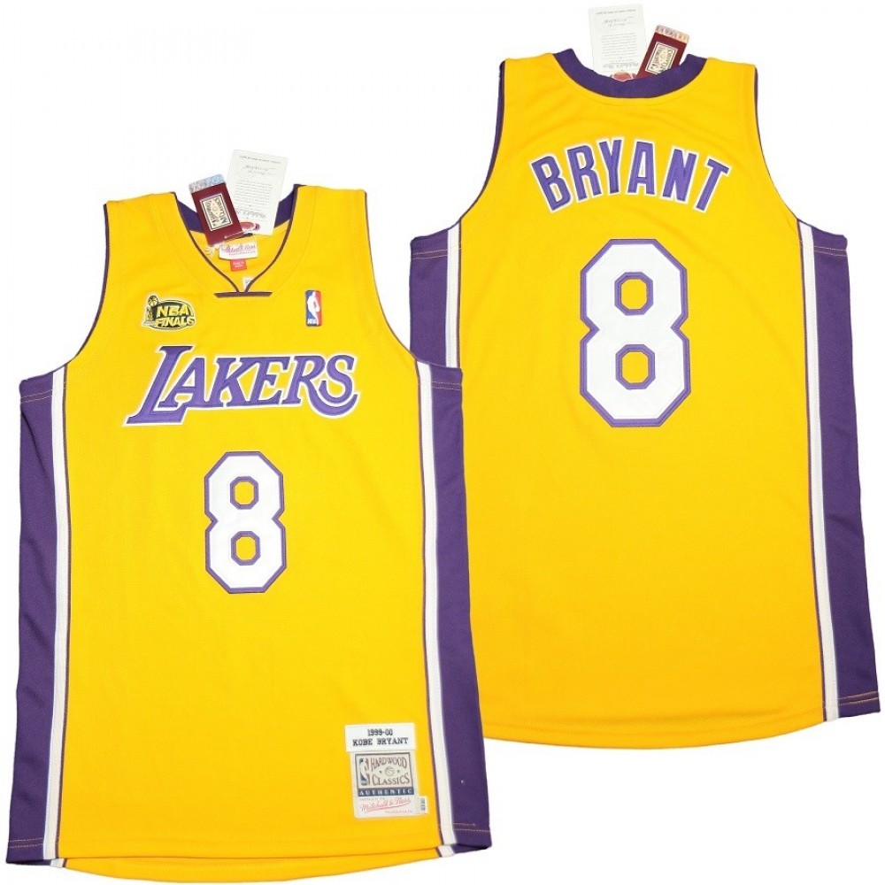 Men’s Los Angeles Lakers Home Retro Final Kobe Bryant #8 Throwback Yellow 1999-00 Hardwood Jersey
